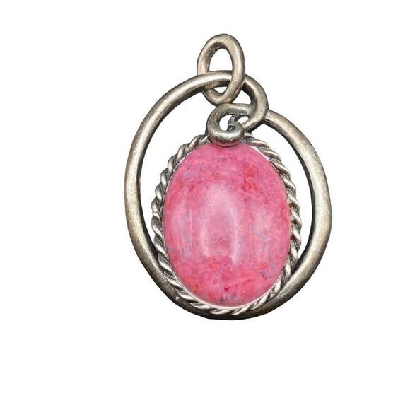 Vintage silver tone Rose agate necklace pendant heavy - Picture 5 of 9